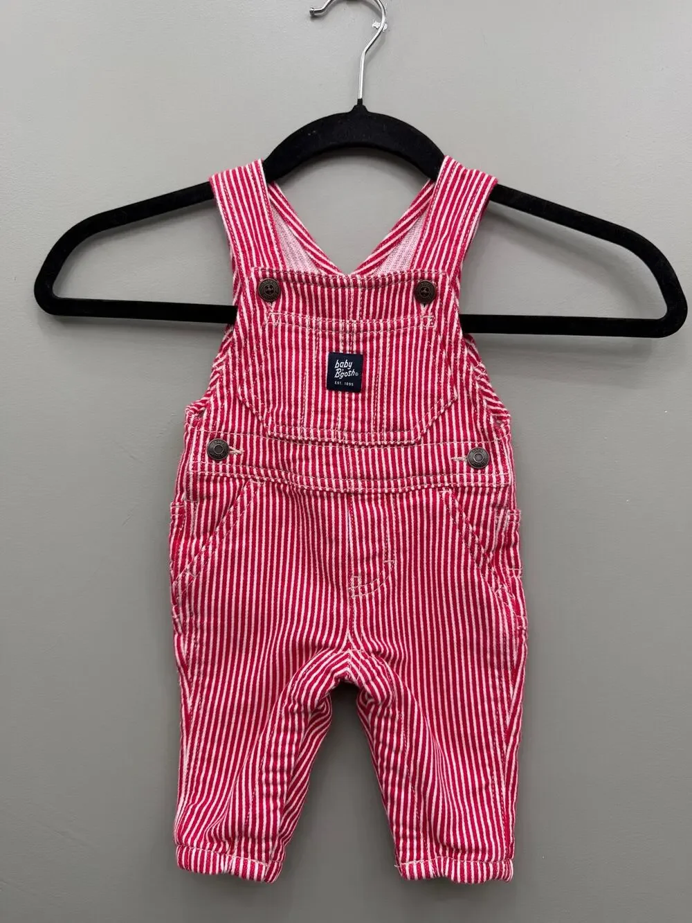 OshKosh B'gosh Baby 3M Red Hickory Stripe Overalls Vestbak Railroad